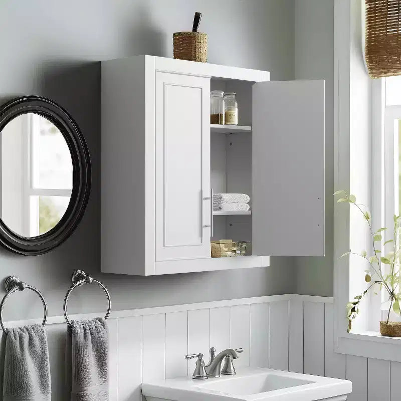 Bathroom Storage Cabinet, Wooden Wall-Mounted Cabinet for Home and Small Spaces, White, 26x22x8in