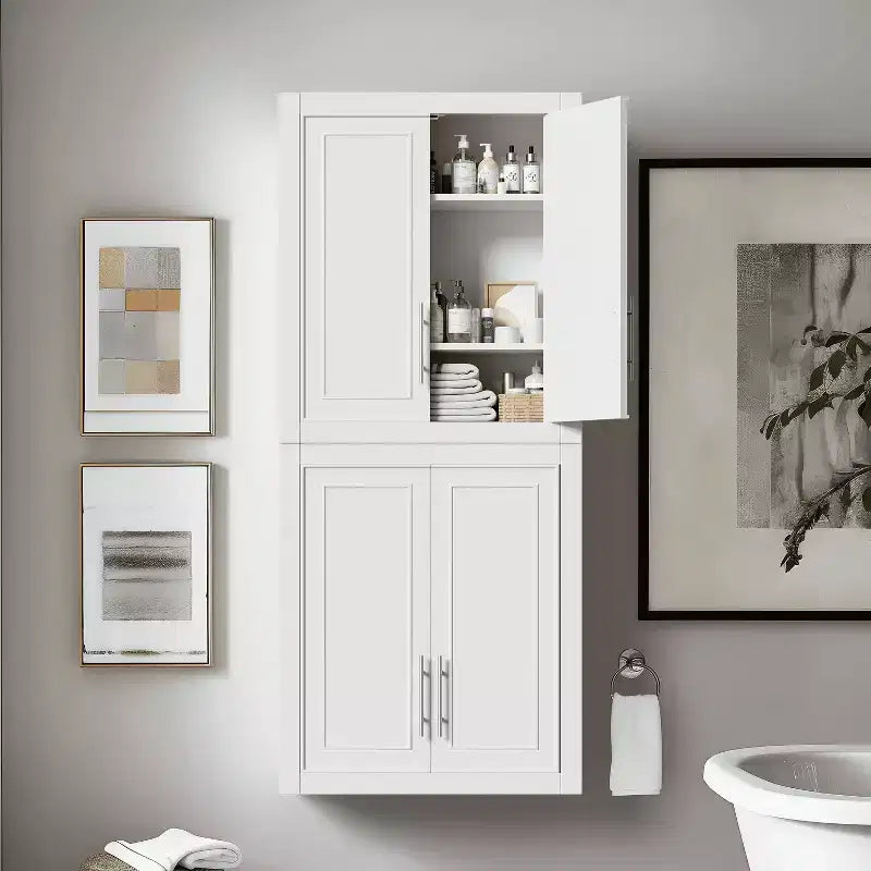 Bathroom Storage Cabinet, Wooden Wall-Mounted Cabinet for Home and Small Spaces, White, 26x22x8in