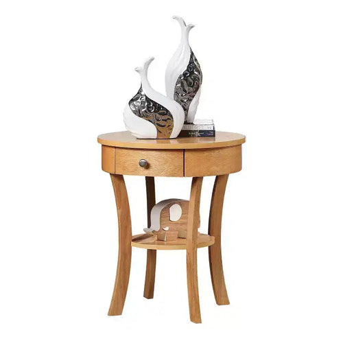 1 Drawer End Table with Shelf, Rubberwood Accent Table with Concealed Storage for Living Room
