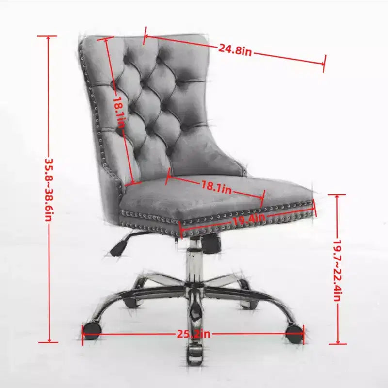 Modern Office Chair, Upholstered Desk Chair with Golden Metal Base and Decorative Buttons, Height-Adjustable Comfy Chair for Office, Home