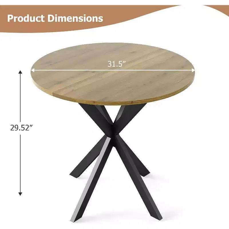 Round Dining Table 31.5'', Small Dining Table for 2-4 with Metal Black Legs - Brown