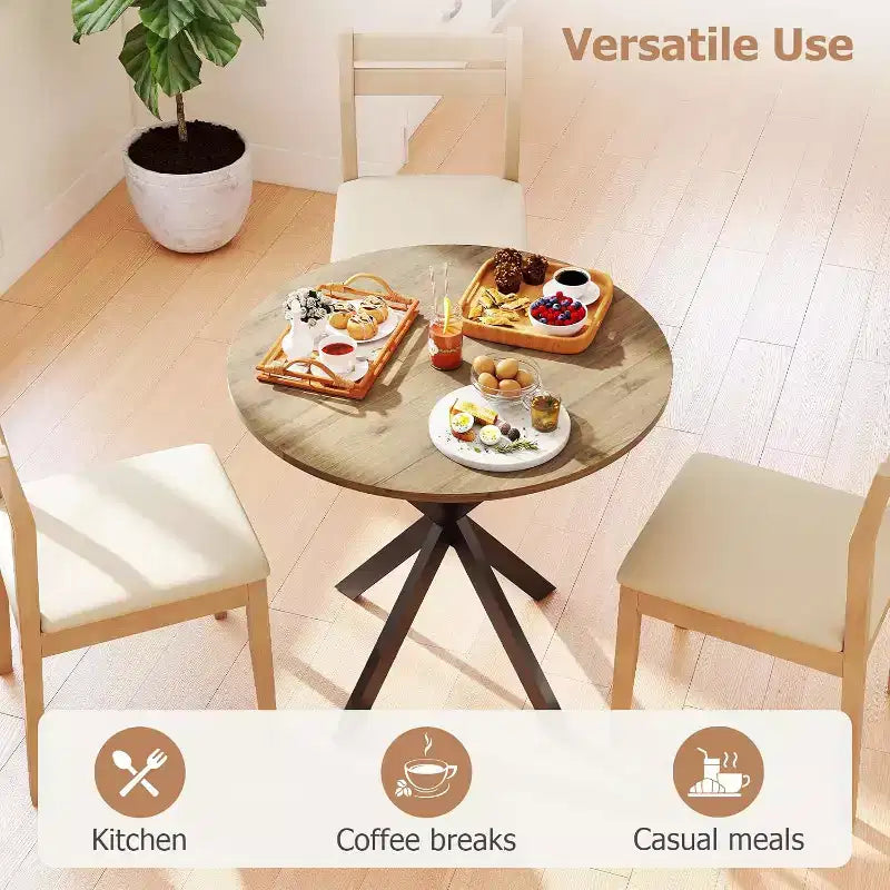 Round Dining Table 31.5'', Small Dining Table for 2-4 with Metal Black Legs - Brown