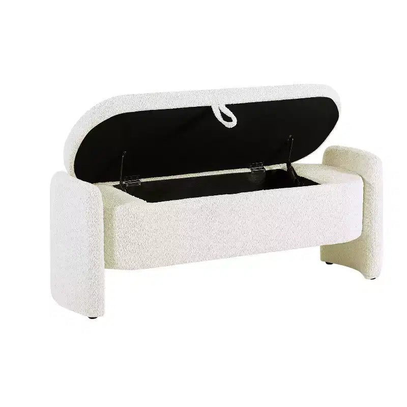 Oval Storage Bench with 3D Lamb Fleece Fabric, Large Hidden Storage for Living Room, Entryway, Bedroom - Cream White