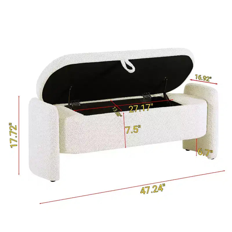 Oval Storage Bench with 3D Lamb Fleece Fabric, Large Hidden Storage for Living Room, Entryway, Bedroom - Cream White