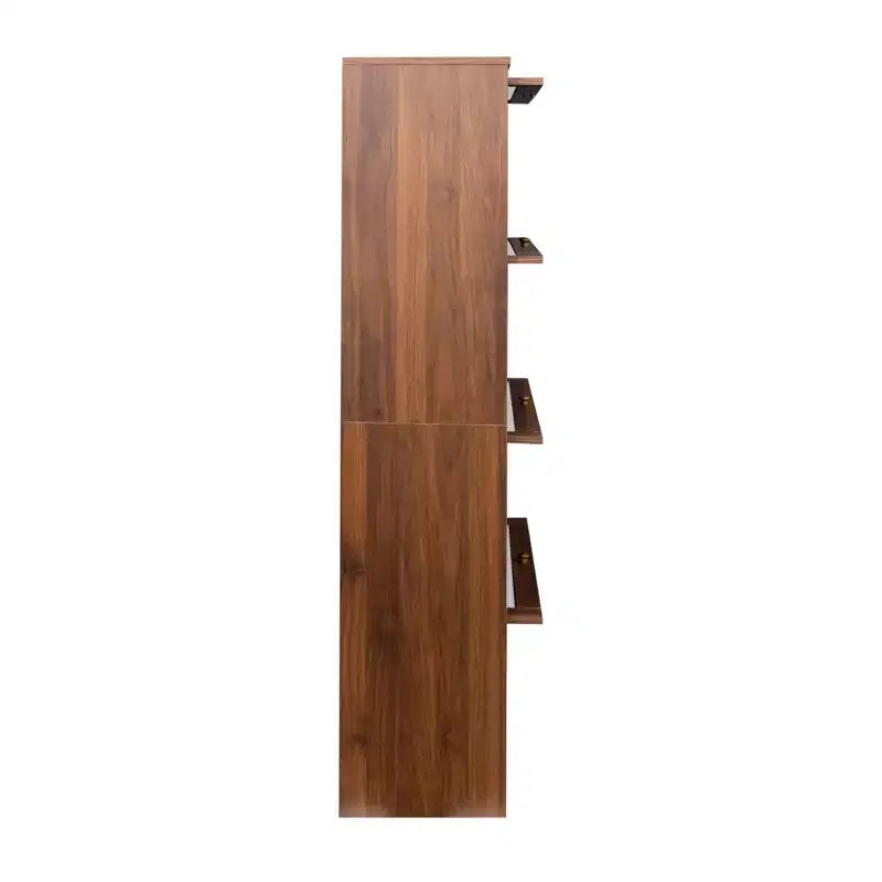 Rustic 4-Tier Wooden Bookcase with 4 Glass Doors