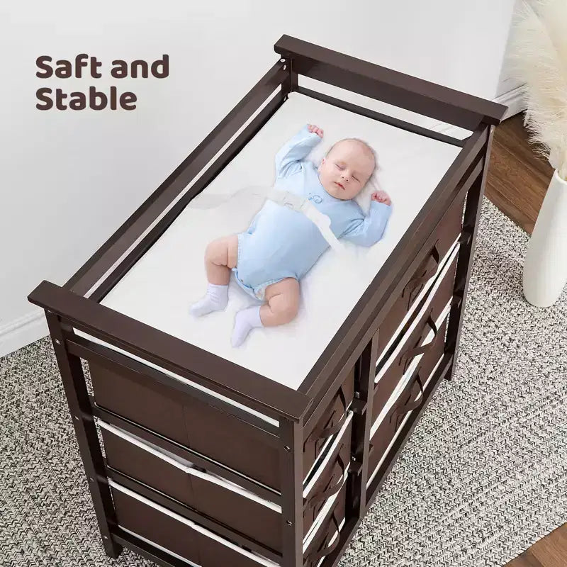 Baby Changing Table, Baby Changing Station Dresser with 6 Storage Drawers and Pad,Diaper Changing Table,Wooden Infant Diaper Changing Station Dresser