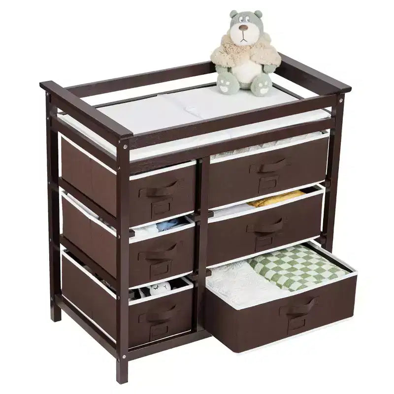 Baby Changing Table, Baby Changing Station Dresser with 6 Storage Drawers and Pad,Diaper Changing Table,Wooden Infant Diaper Changing Station Dresser