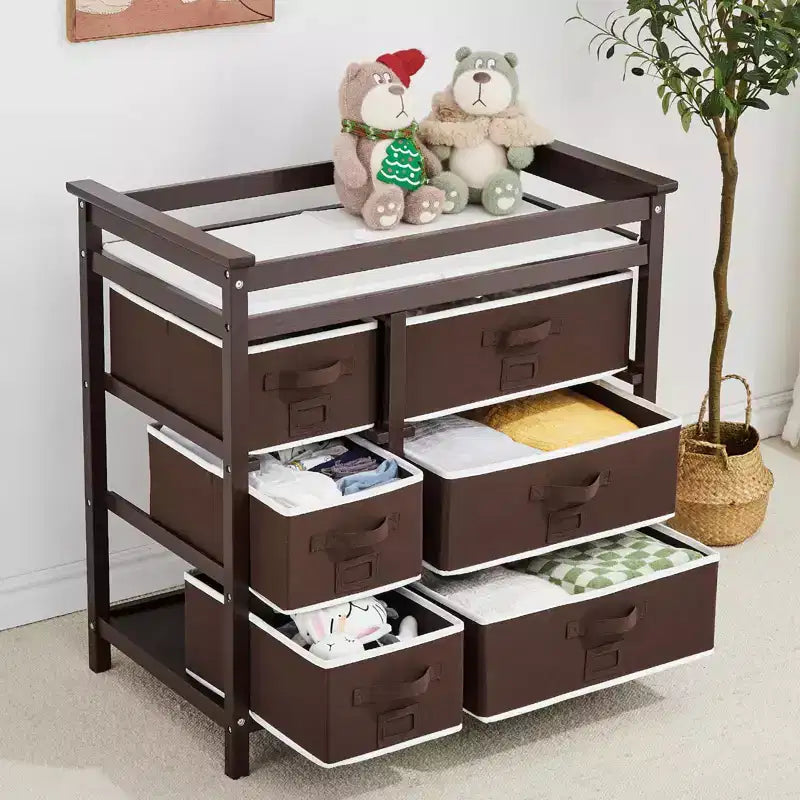 Baby Changing Table, Baby Changing Station Dresser with 6 Storage Drawers and Pad,Diaper Changing Table,Wooden Infant Diaper Changing Station Dresser