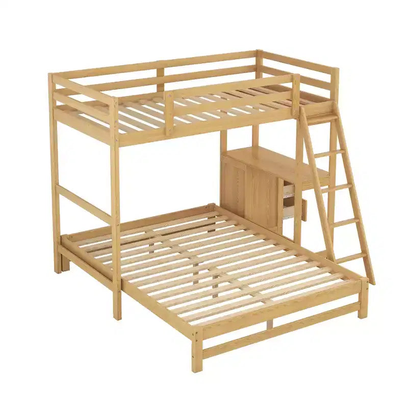 Bunk Bed Twin Over Full with Desk and 3 Drawers, Loft Bed for Kids and Adults - Natural