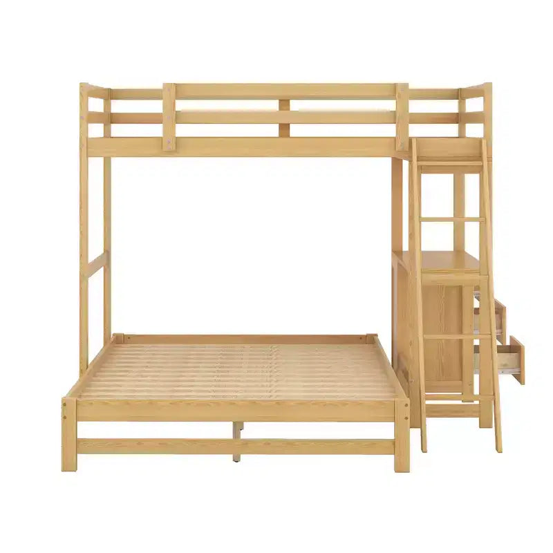 Bunk Bed Twin Over Full with Desk and 3 Drawers, Loft Bed for Kids and Adults - Natural