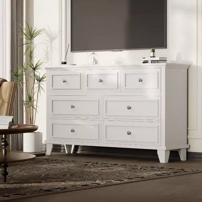 7 Drawer Dresser for Bedroom, 47W Wooden Chest of Drawers with Metal Handles, Large Dresser TV Stand, Clothes Storage Organizer for Bedroom
