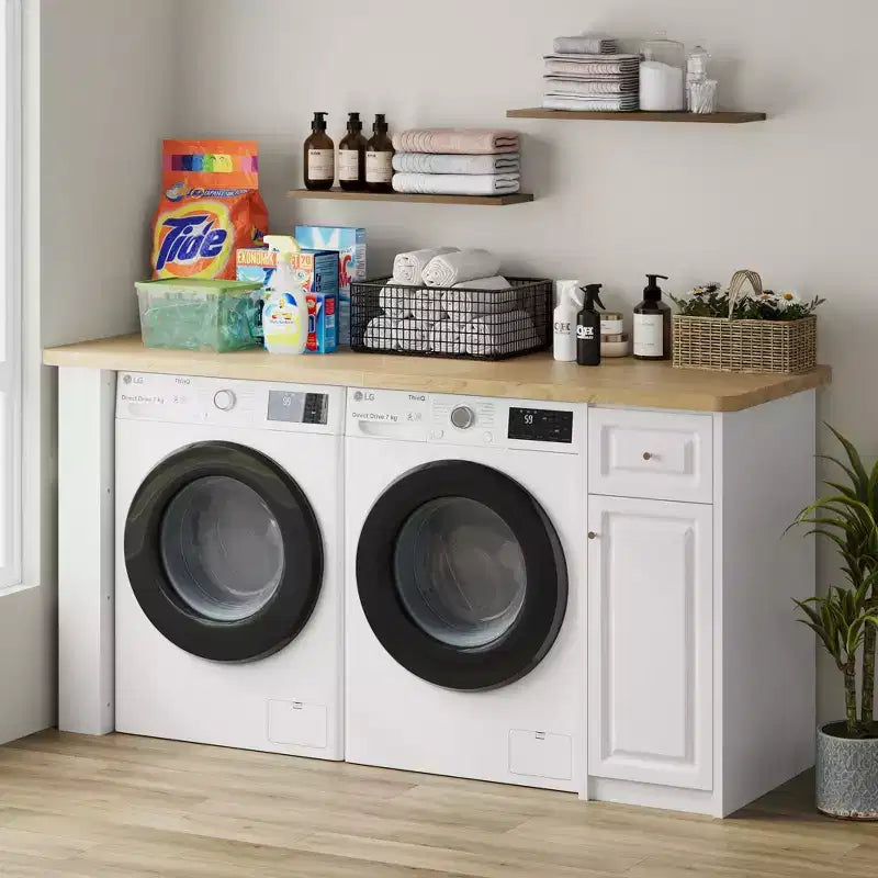 82.6'' Laundry Countertop Storage with Adjustable Shelf & Drawer, Washer Dryer Countertop for Laundry Room