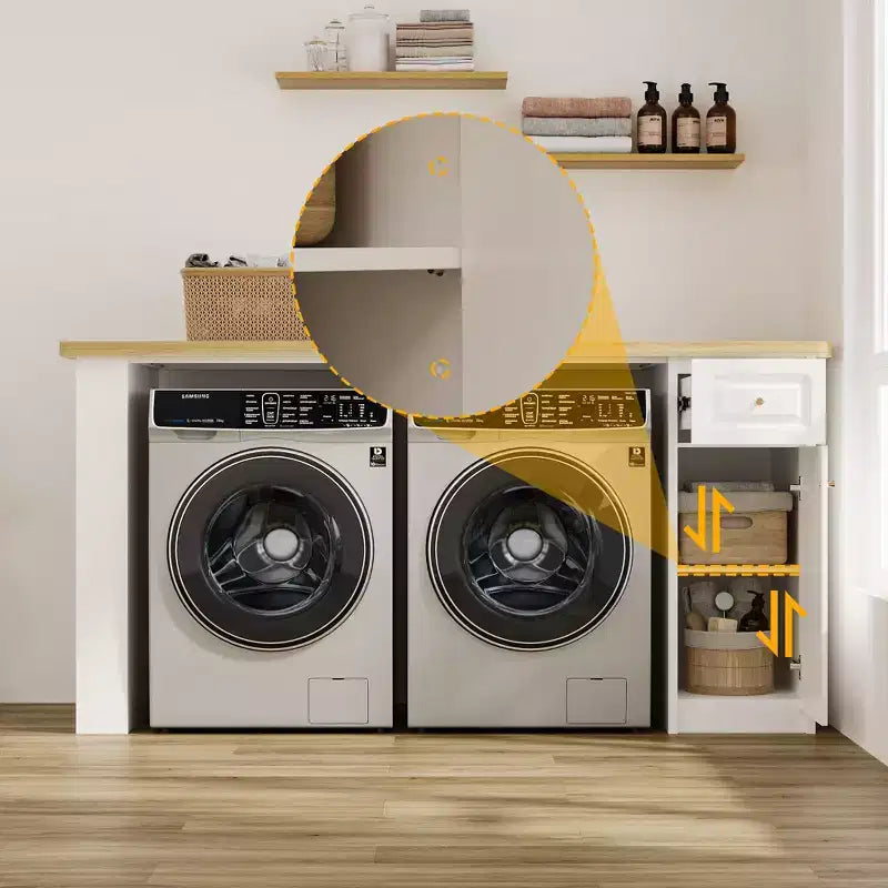 82.6'' Laundry Countertop Storage with Adjustable Shelf & Drawer, Washer Dryer Countertop for Laundry Room