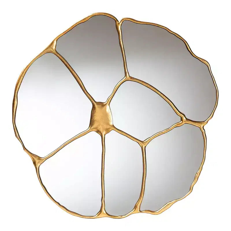 Antique Goldleaf Flower Accent Wall Mirror - Round 36 inch